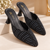 Luxury Pearl Embellished Pointed-Toe Mule Heels