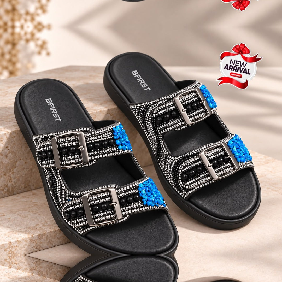 BFIRST Blue Sparkle Flat Sandals