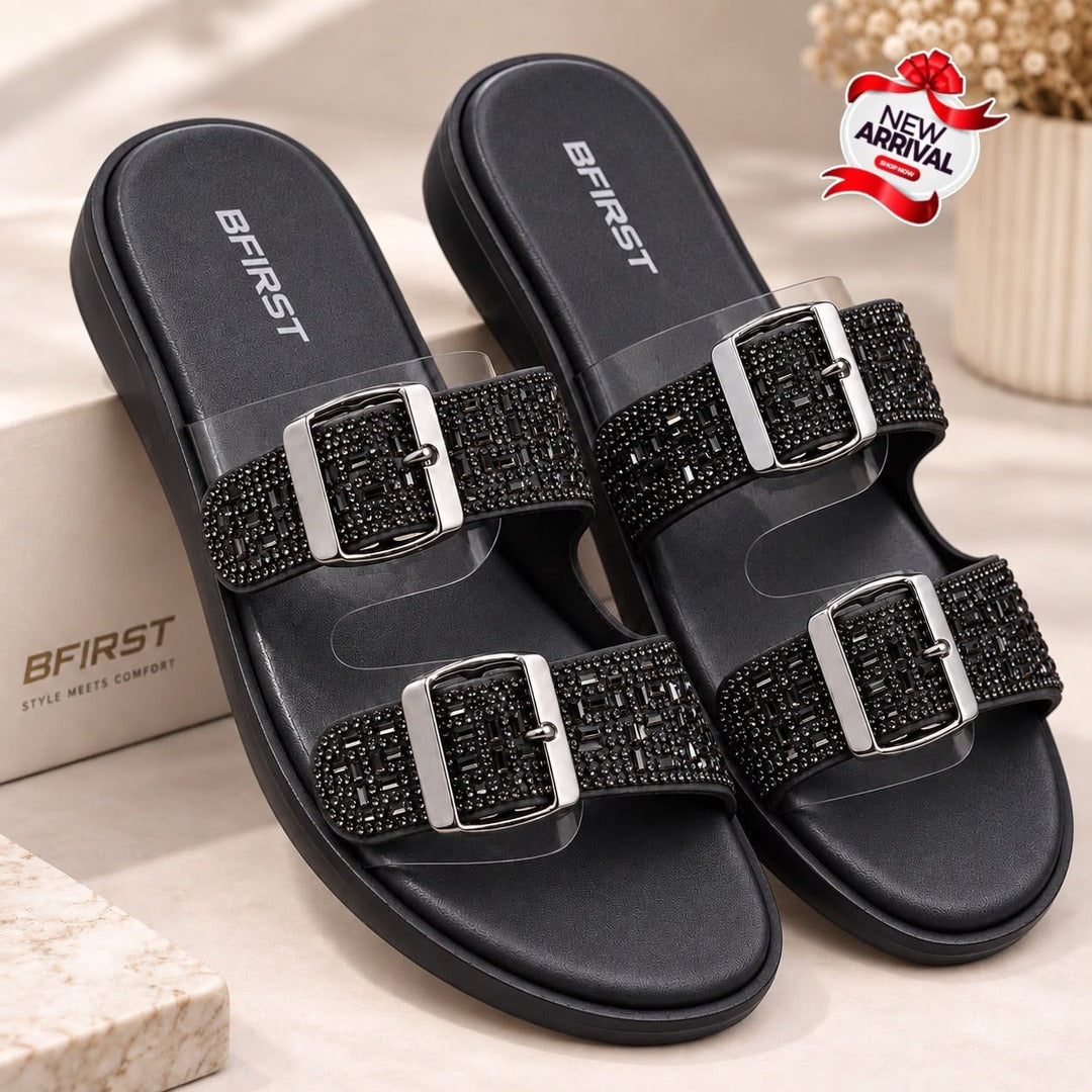 BFIRST Blue Sparkle Flat Sandals.