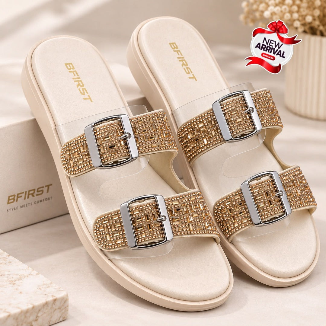 BFIRST Blue Sparkle Flat Sandals.